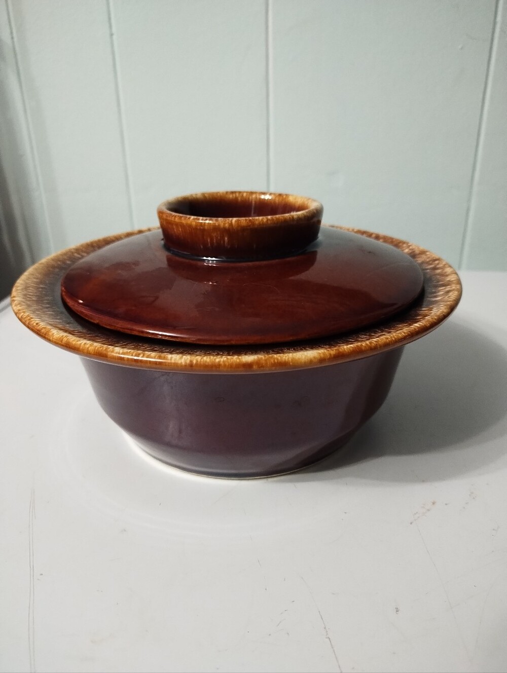 Vintage Hull Brown Drip Glaze Ceramic Covered Casserole Dish With Matching Lid